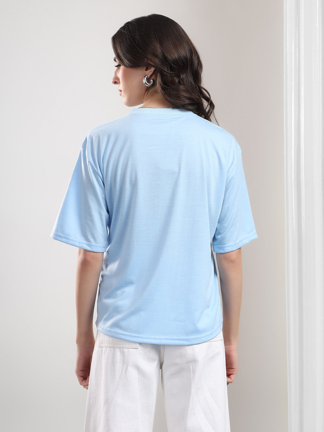 KOTTY Printed Women Round Neck Blue T-Shirt 