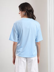 KOTTY Printed Women Round Neck Blue T-Shirt 