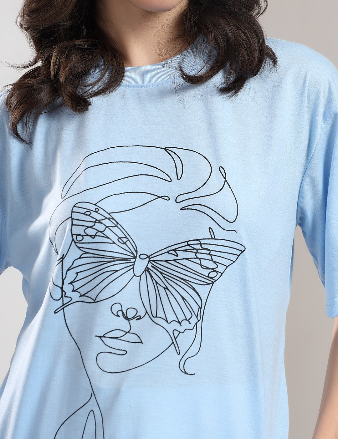 KOTTY Printed Women Round Neck Blue T-Shirt 