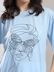 KOTTY Printed Women Round Neck Blue T-Shirt 