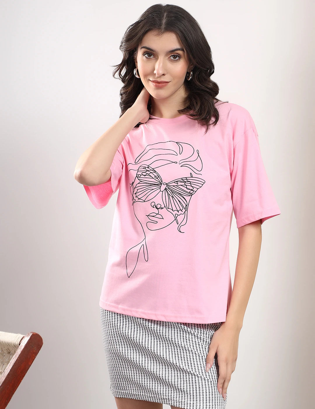 KOTTY Printed Women Round Neck Pink T-Shirt 