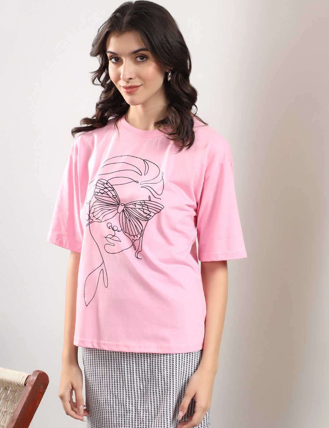 KOTTY Printed Women Round Neck Pink T-Shirt 