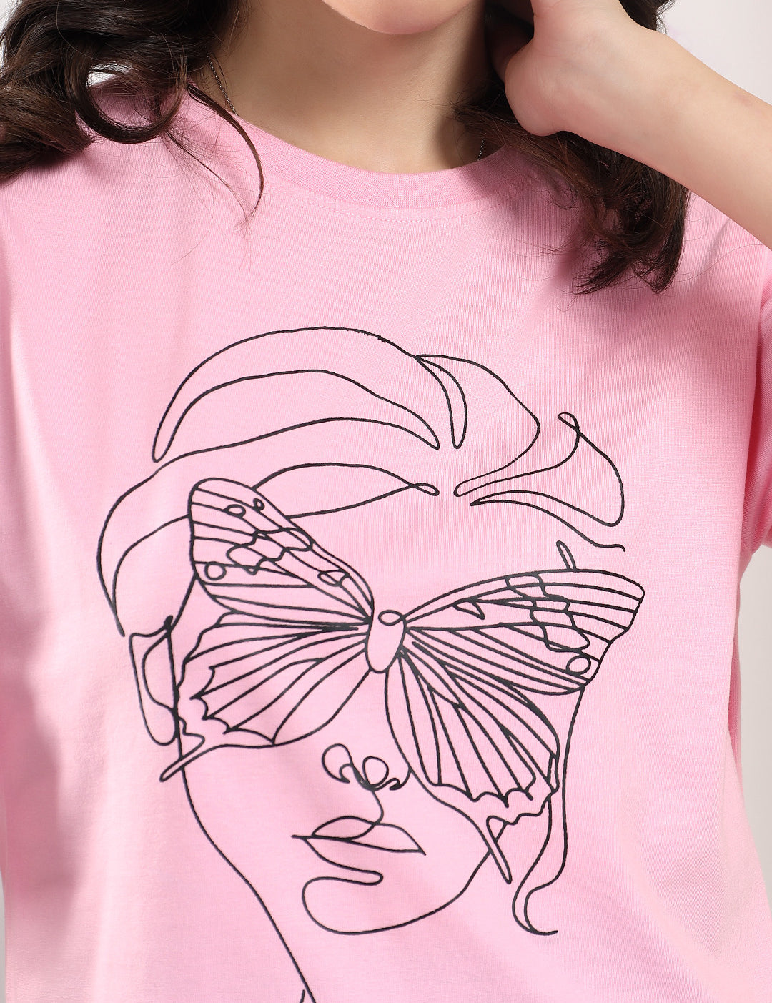 KOTTY Printed Women Round Neck Pink T-Shirt 