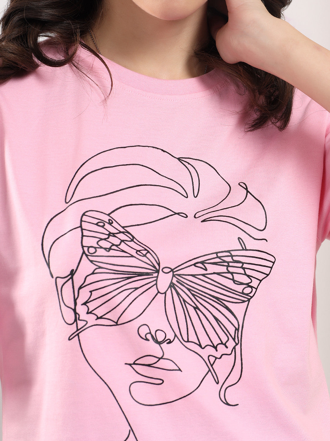 KOTTY Printed Women Round Neck Pink T-Shirt 