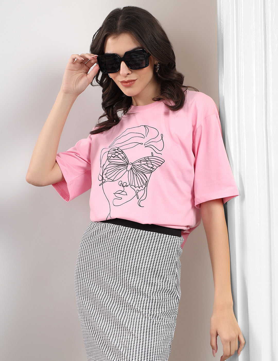 KOTTY Printed Women Round Neck Pink T-Shirt 