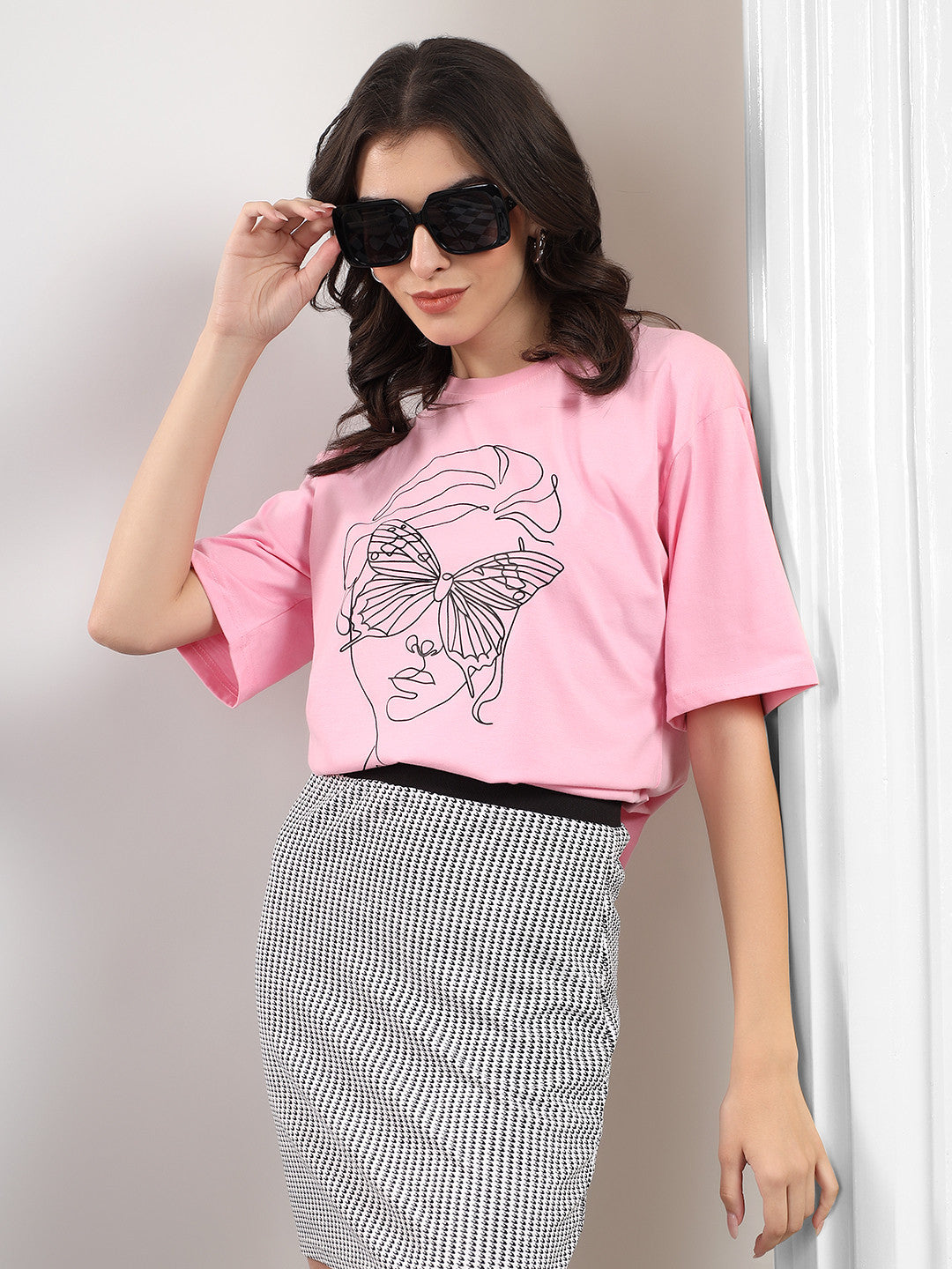 KOTTY Printed Women Round Neck Pink T-Shirt 
