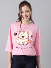 KOTTY Printed Women Round Neck Pink T-Shirt 