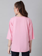 KOTTY Printed Women Round Neck Pink T-Shirt 