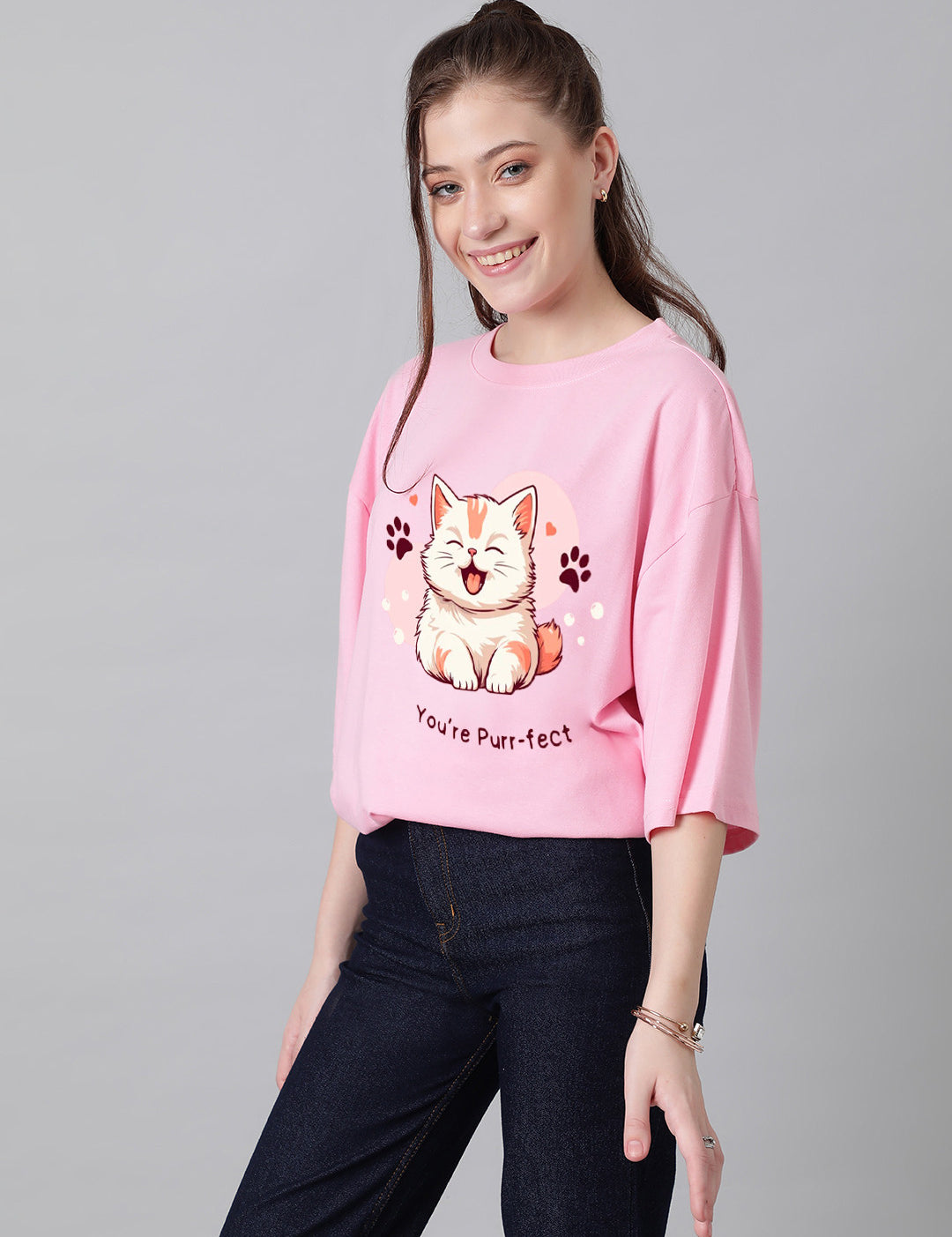 KOTTY Printed Women Round Neck Pink T-Shirt 