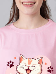 KOTTY Printed Women Round Neck Pink T-Shirt 