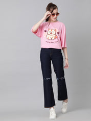 KOTTY Printed Women Round Neck Pink T-Shirt 