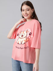 KOTTY Printed Women Round Neck Pink T-Shirt 