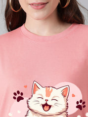 KOTTY Printed Women Round Neck Pink T-Shirt 