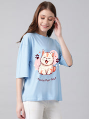 KOTTY Printed Women Round Neck Blue T-Shirt 