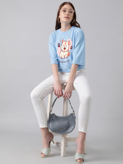 KOTTY Printed Women Round Neck Blue T-Shirt 