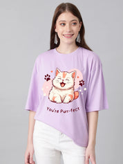 KOTTY Printed Women Round Neck Purple T-Shirt 