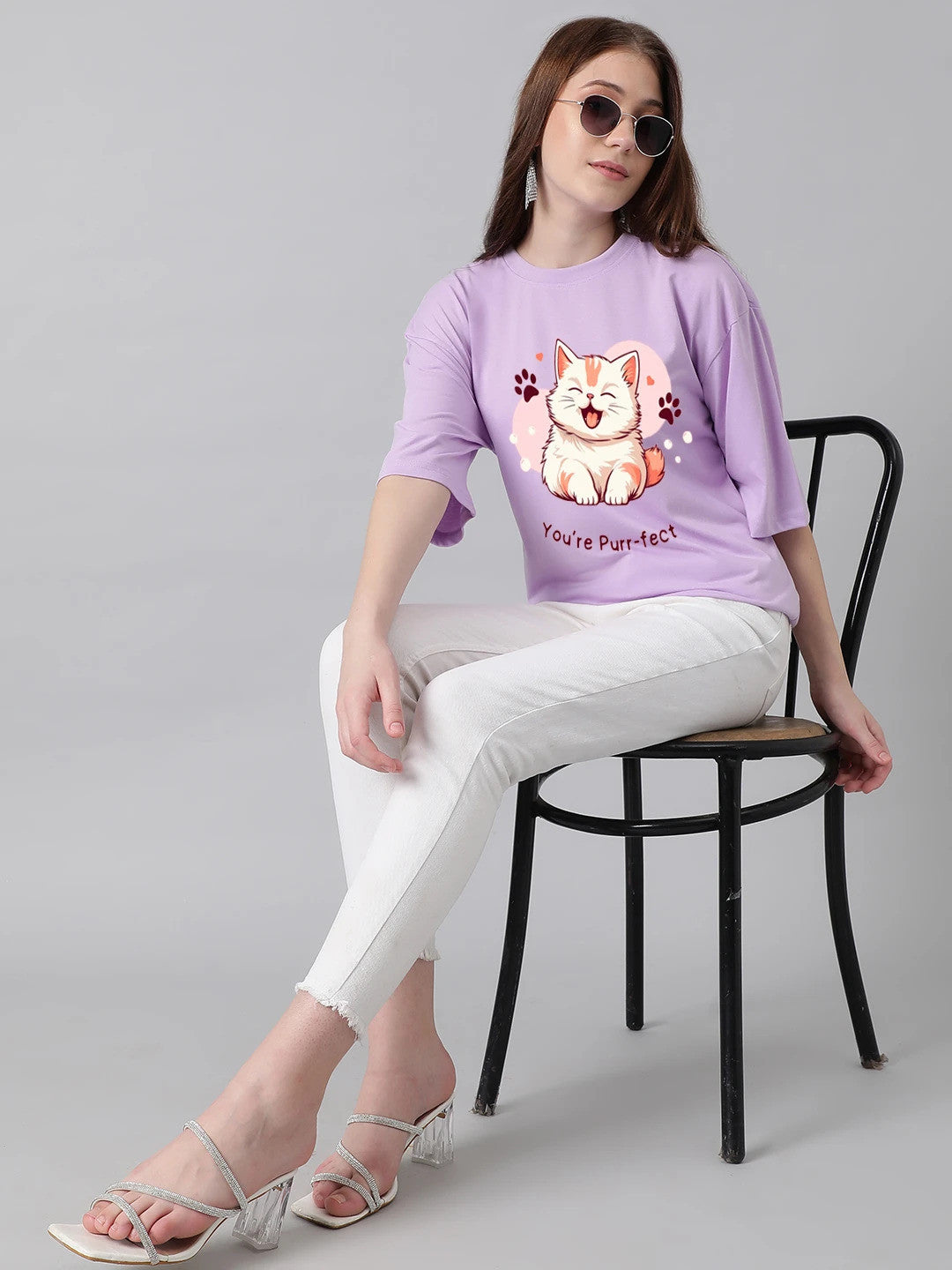 KOTTY Printed Women Round Neck Purple T-Shirt 