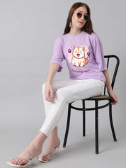 KOTTY Printed Women Round Neck Purple T-Shirt 