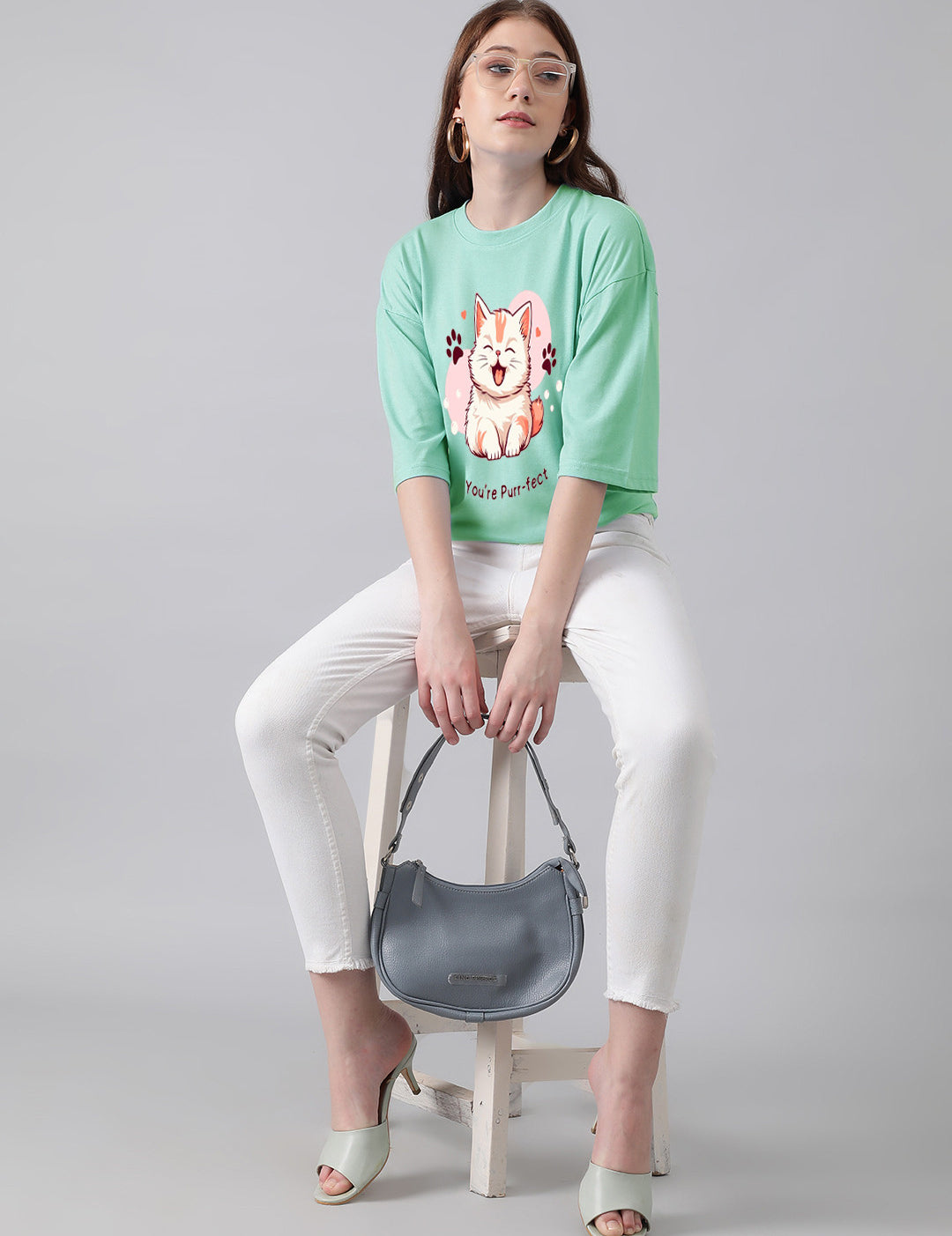 KOTTY Printed Women Round Neck Green T-Shirt 
