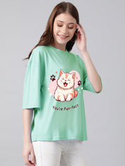 KOTTY Printed Women Round Neck Green T-Shirt 