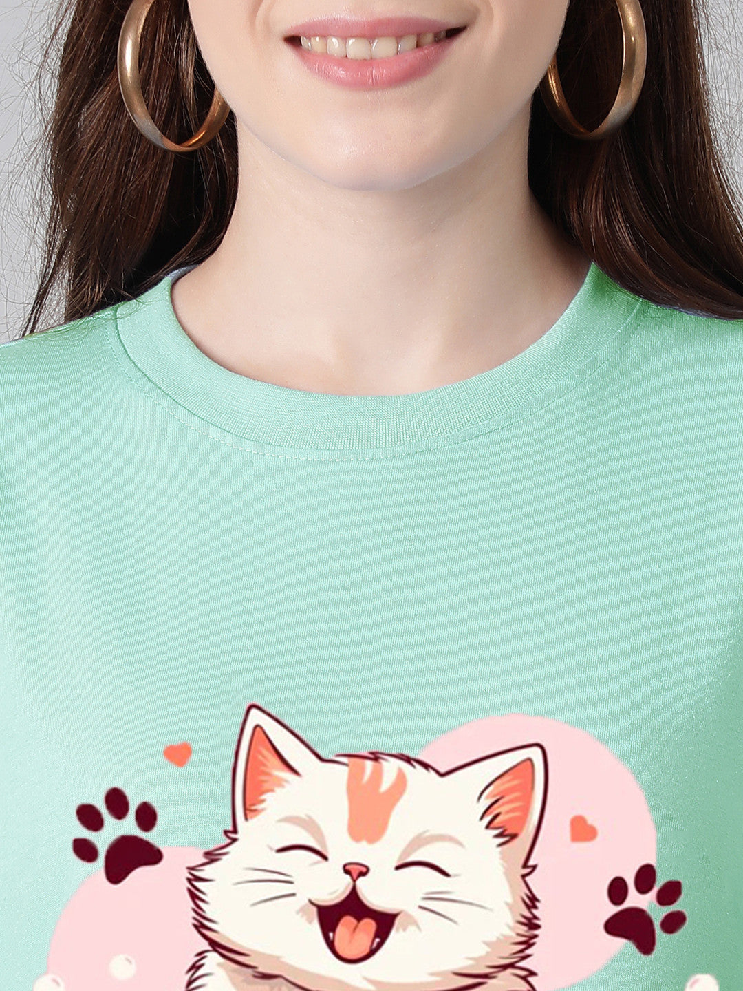KOTTY Printed Women Round Neck Green T-Shirt 