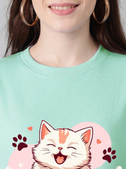KOTTY Printed Women Round Neck Green T-Shirt 