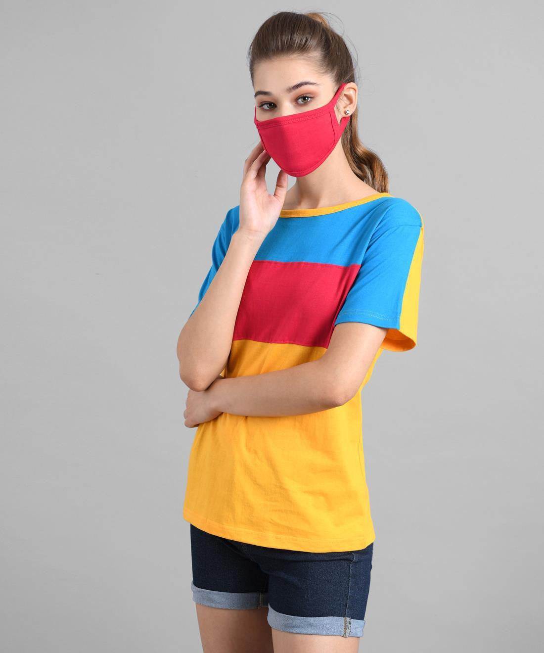 KOTTY Colorblock Women Round Neck Multicolor T-Shirt 