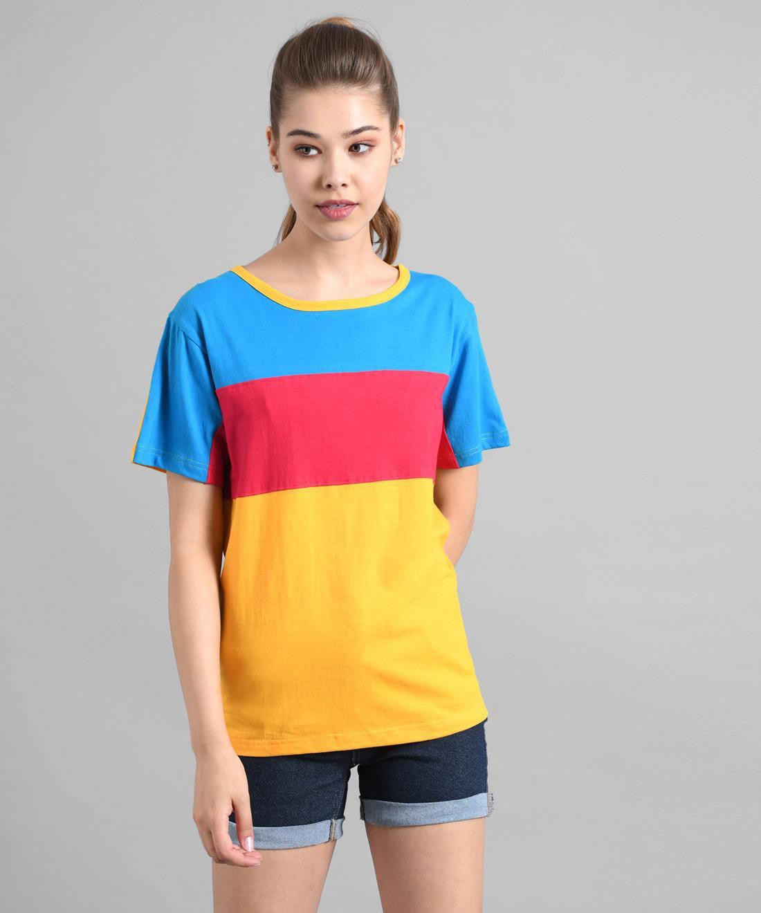 KOTTY Colorblock Women Round Neck Multicolor T-Shirt 