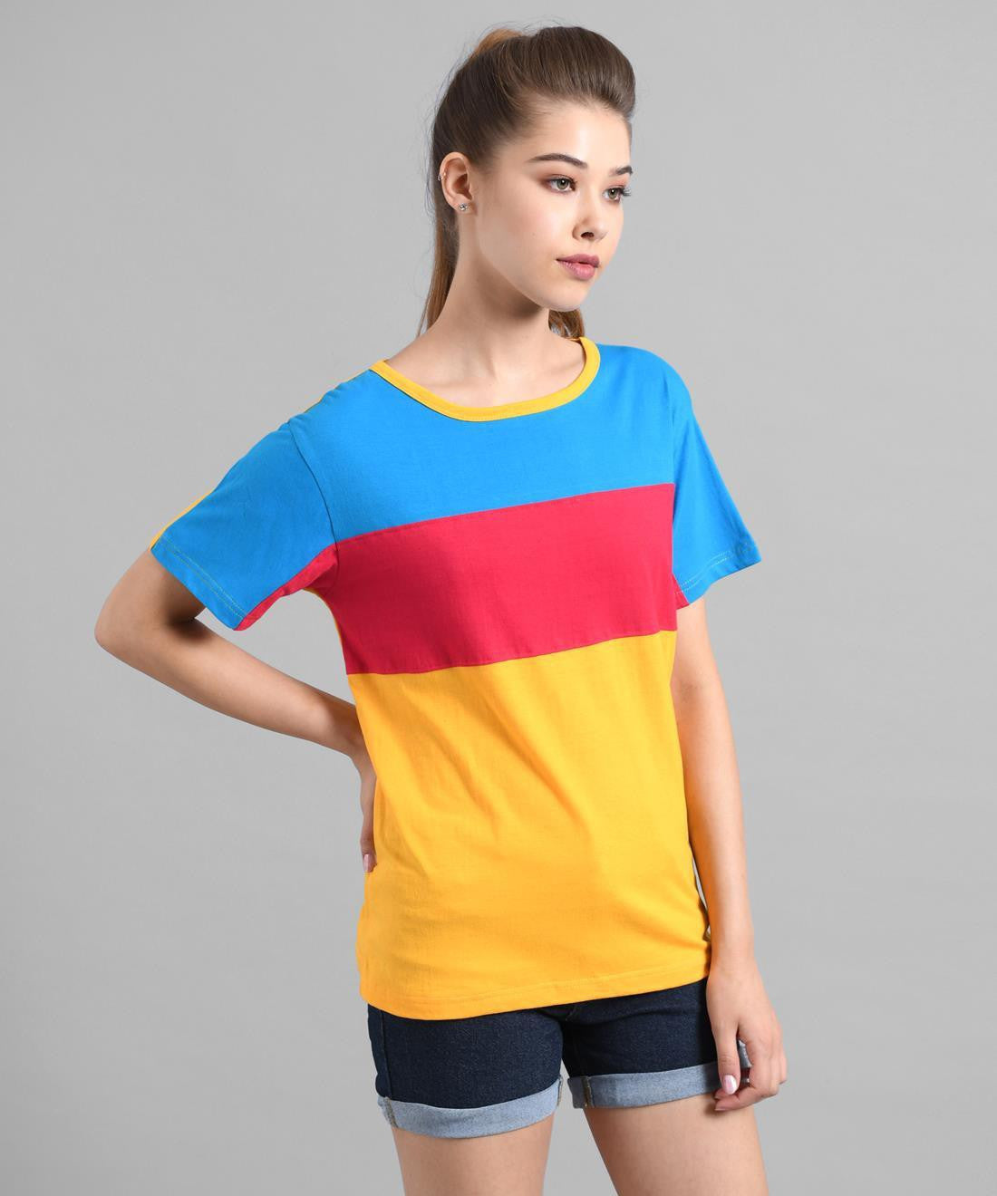 KOTTY Colorblock Women Round Neck Multicolor T-Shirt 