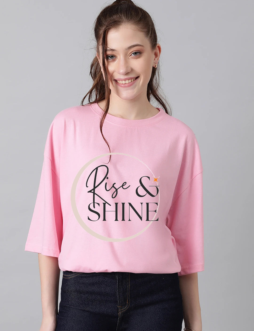 KOTTY Printed Women Round Neck Pink T-Shirt 