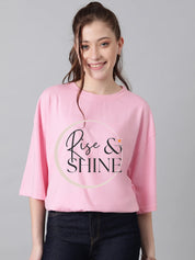 KOTTY Printed Women Round Neck Pink T-Shirt 