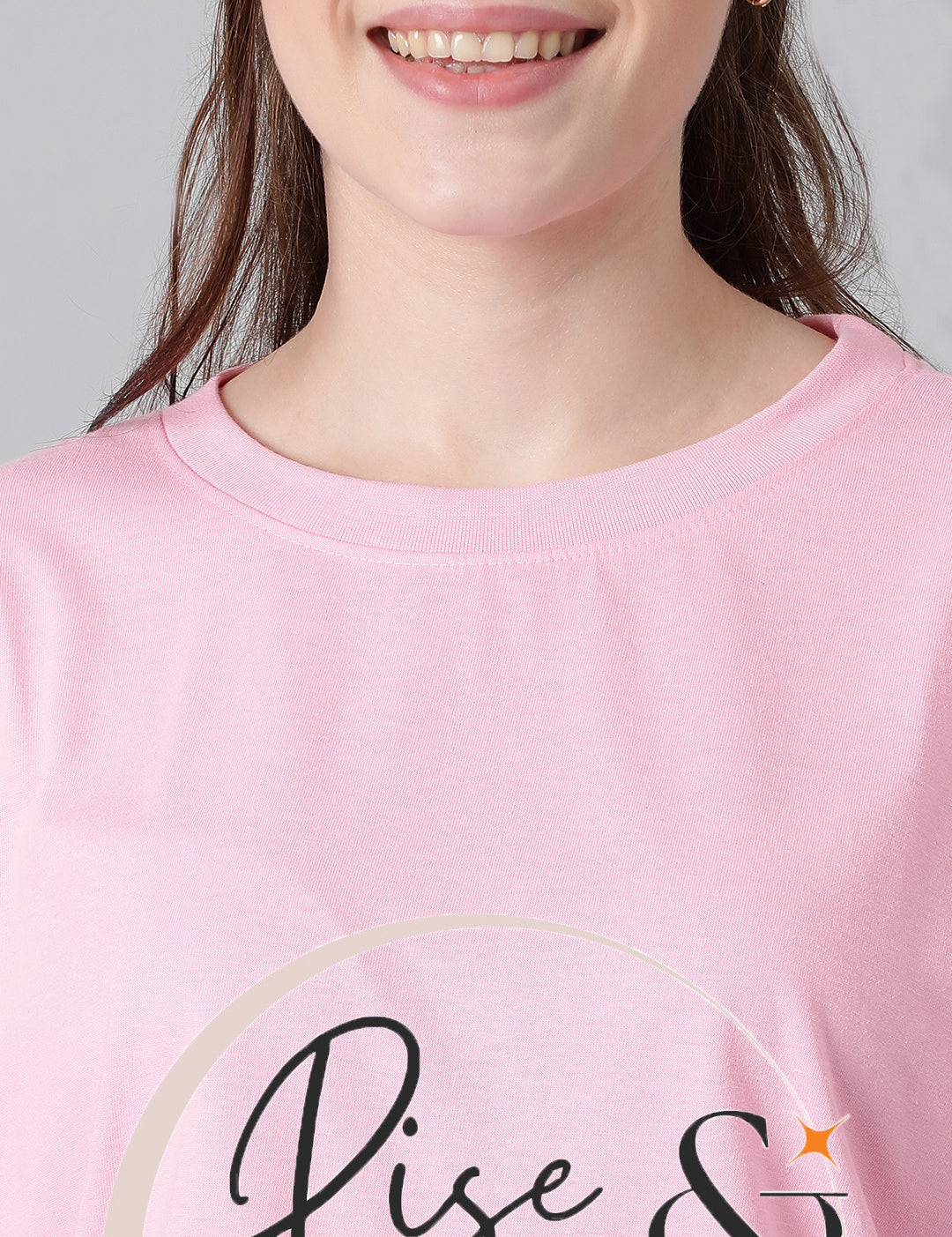 KOTTY Printed Women Round Neck Pink T-Shirt 