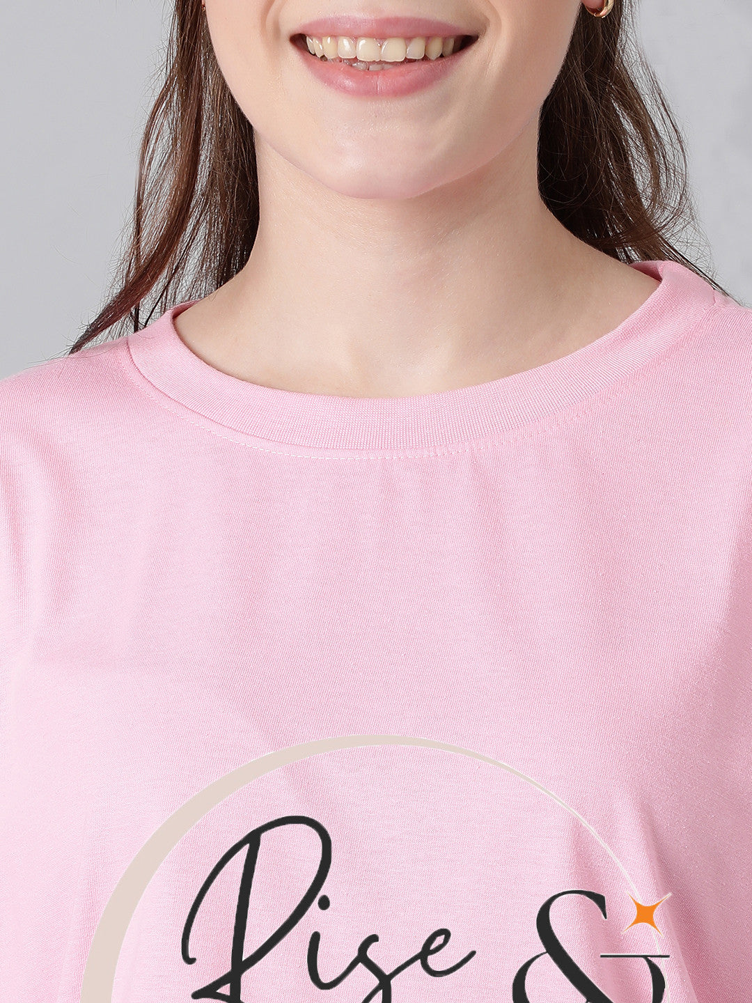 KOTTY Printed Women Round Neck Pink T-Shirt 