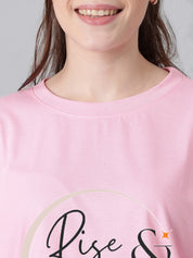 KOTTY Printed Women Round Neck Pink T-Shirt 