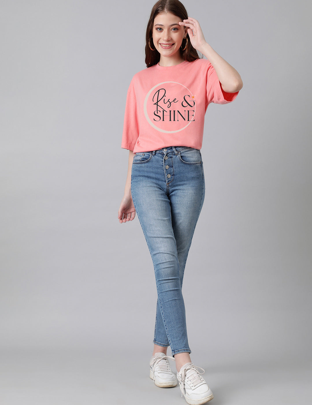KOTTY Printed Women Round Neck Pink T-Shirt 
