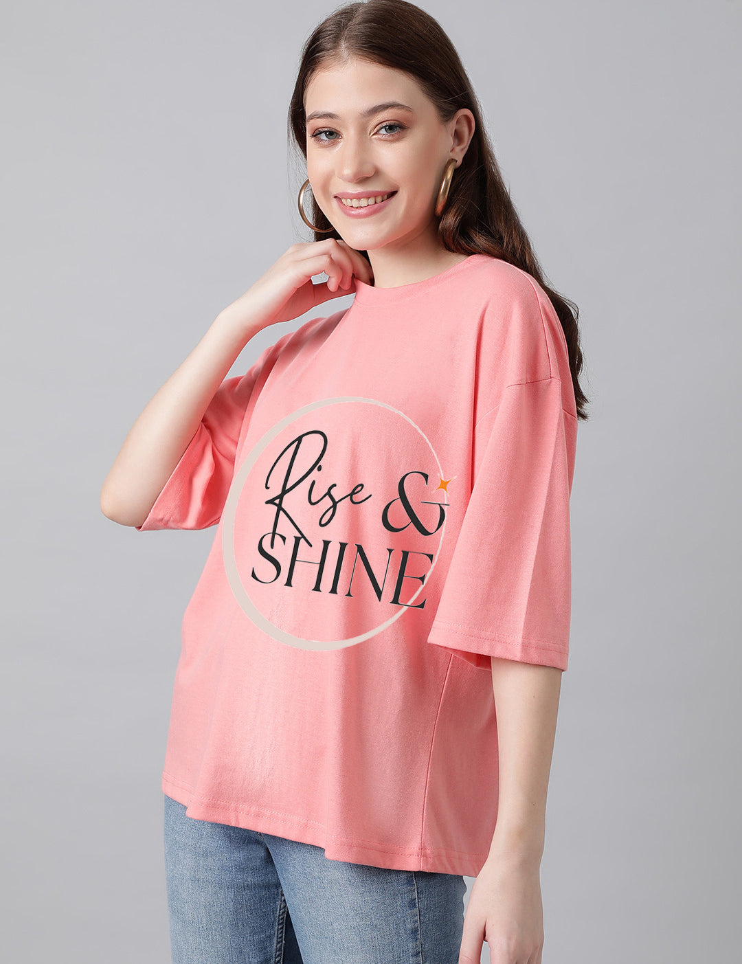 KOTTY Printed Women Round Neck Pink T-Shirt 