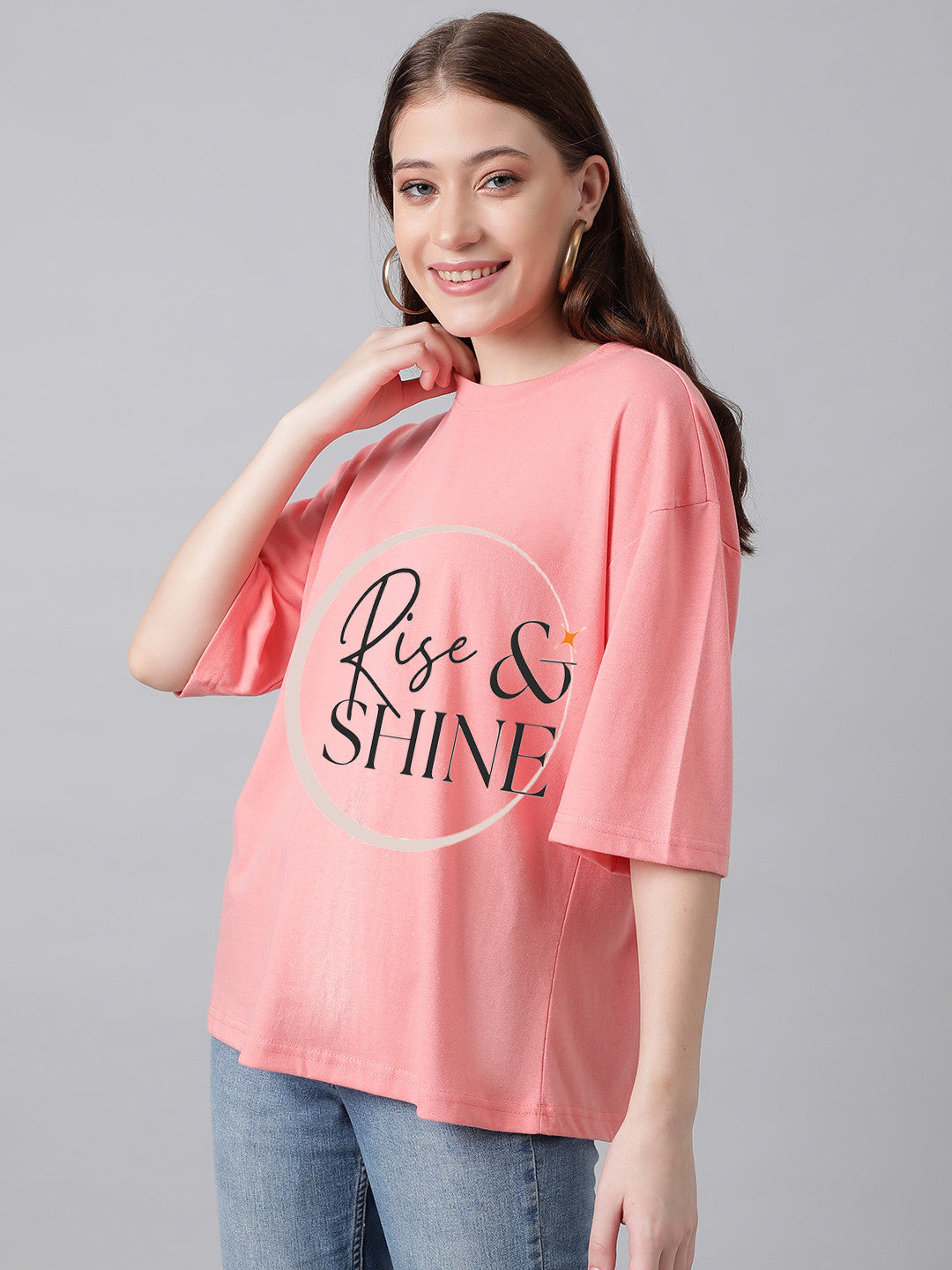 KOTTY Printed Women Round Neck Pink T-Shirt 