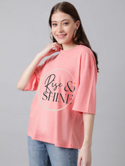 KOTTY Printed Women Round Neck Pink T-Shirt 
