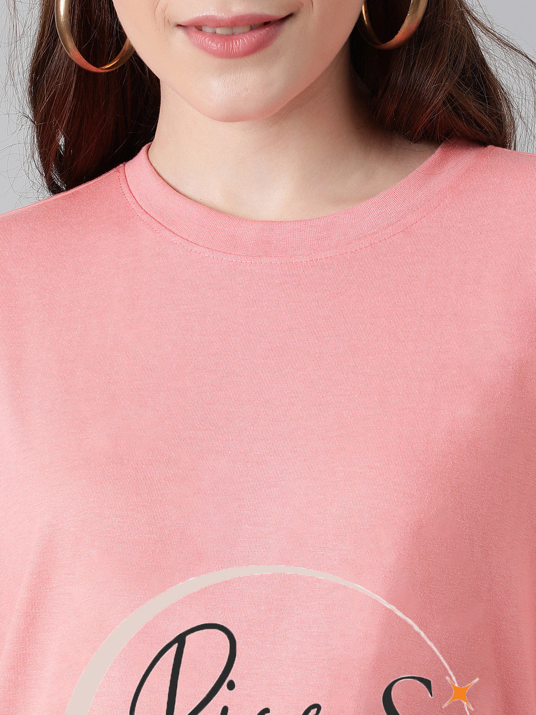KOTTY Printed Women Round Neck Pink T-Shirt 