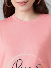 KOTTY Printed Women Round Neck Pink T-Shirt 