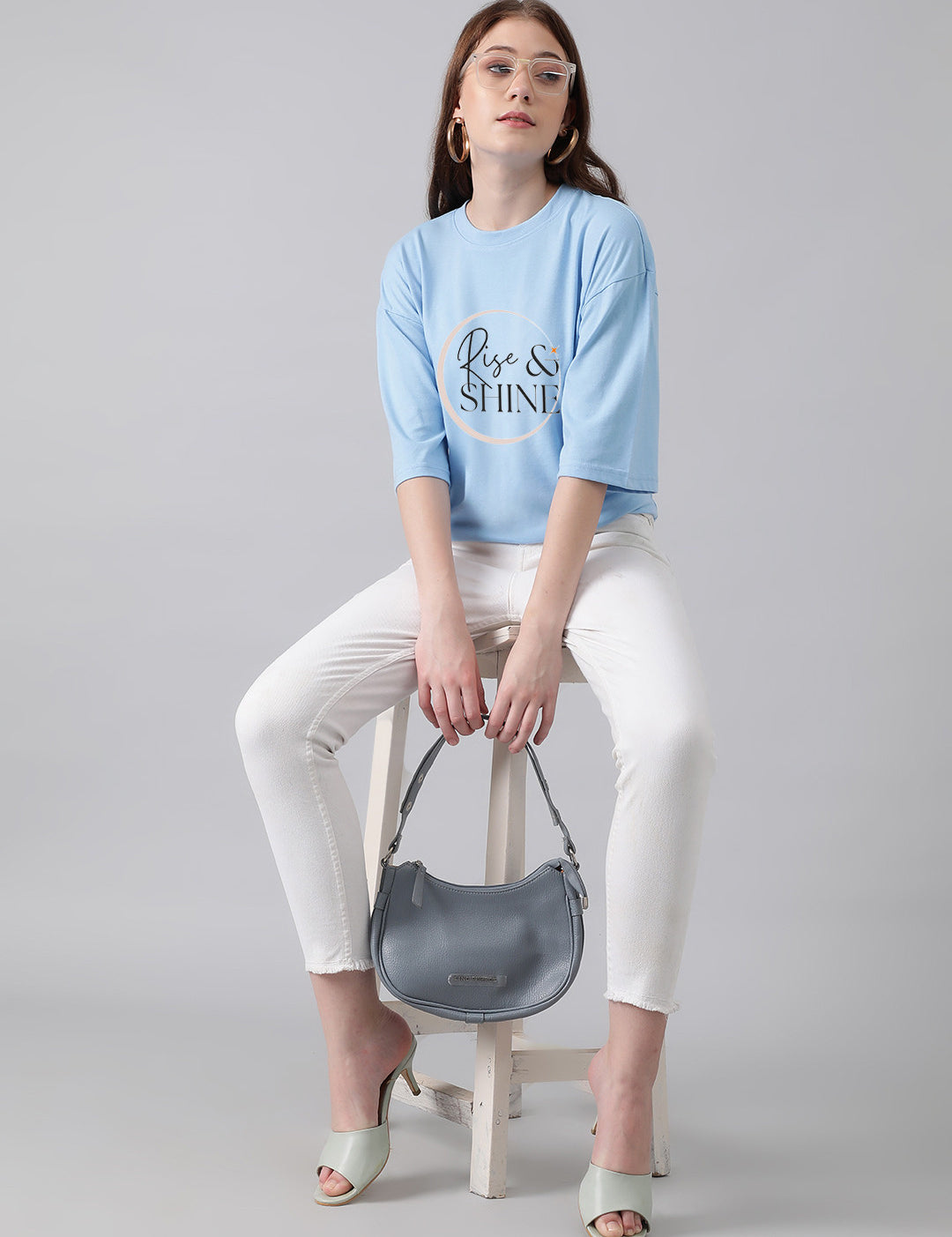KOTTY Printed Women Round Neck Blue T-Shirt 