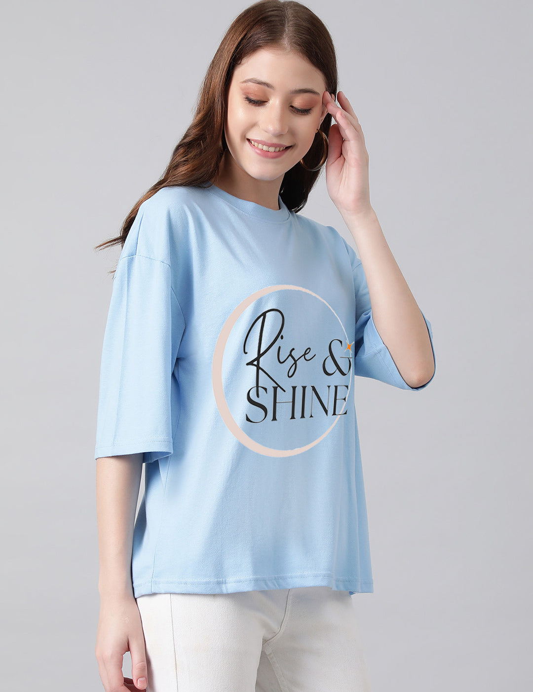 KOTTY Printed Women Round Neck Blue T-Shirt 