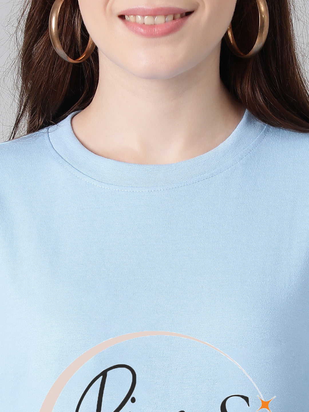 KOTTY Printed Women Round Neck Blue T-Shirt 