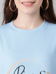 KOTTY Printed Women Round Neck Blue T-Shirt 