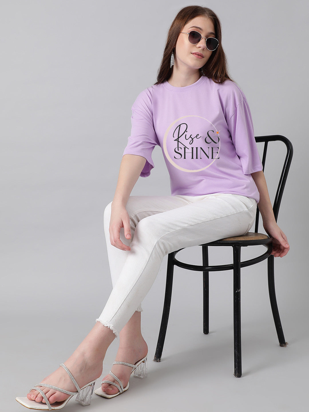 KOTTY Printed Women Round Neck Purple T-Shirt 
