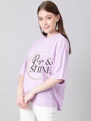 KOTTY Printed Women Round Neck Purple T-Shirt 