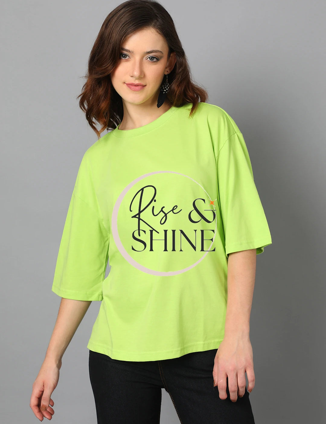 KOTTY Printed Women Round Neck Green T-Shirt 
