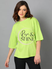 KOTTY Printed Women Round Neck Green T-Shirt 