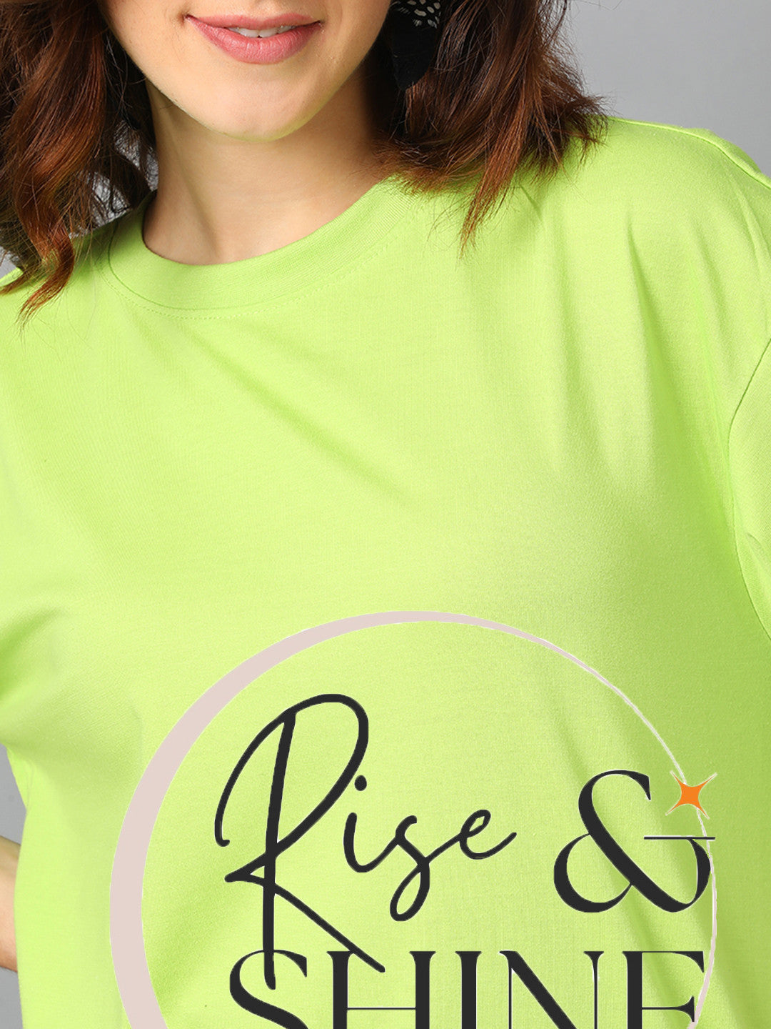 KOTTY Printed Women Round Neck Green T-Shirt 