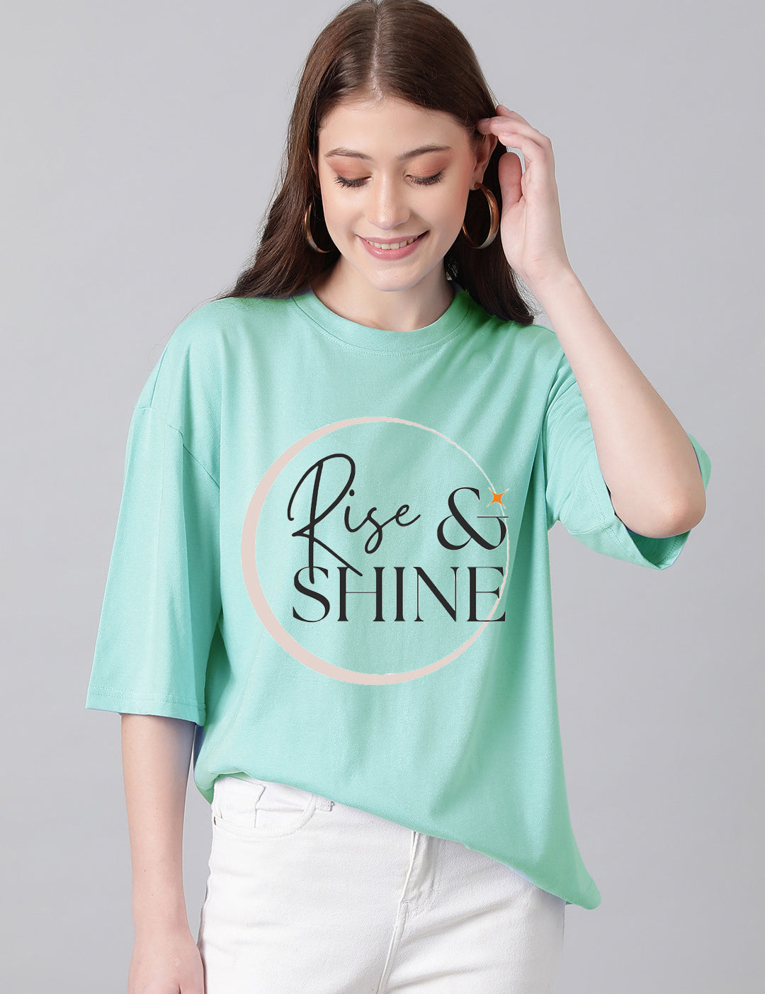 KOTTY Printed Women Round Neck Green T-Shirt 